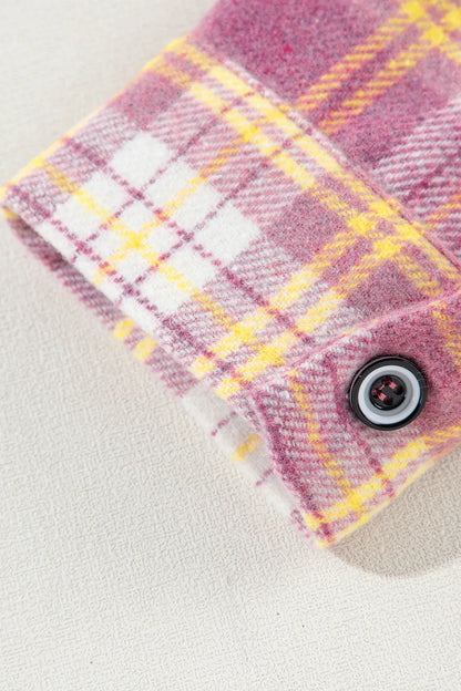 Plaid Collared Neck Button Up Shacket-Nordavory