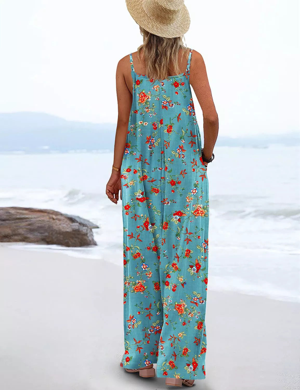 Full Size Floral Print Wide Leg Casual Jumpsuit Plus Size-Nordavory