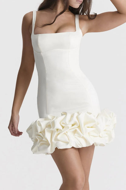 Ruched Square Neck Sleeve Mini Dress-Nordavory