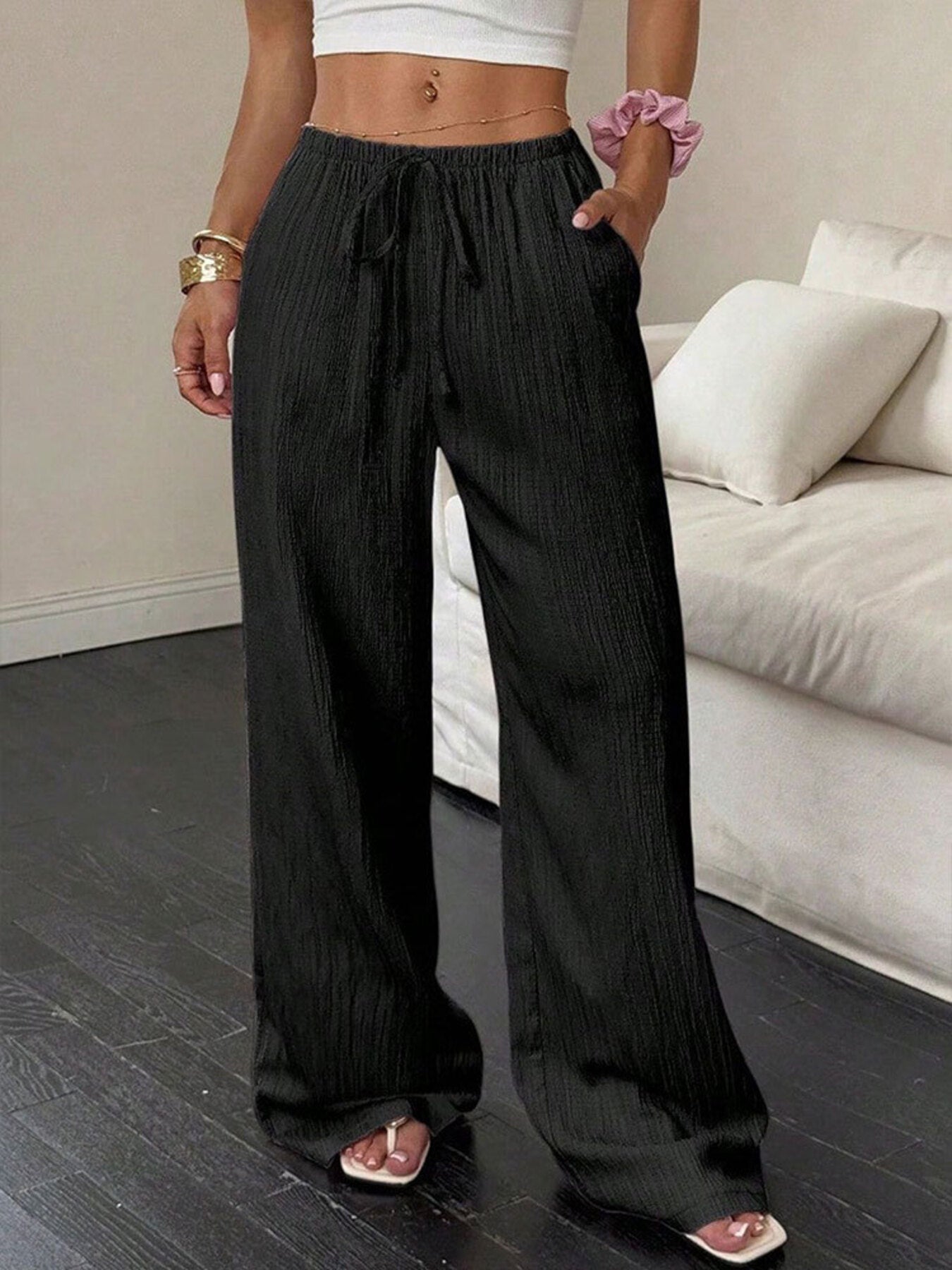 Tied Wide Leg Pants-Nordavory