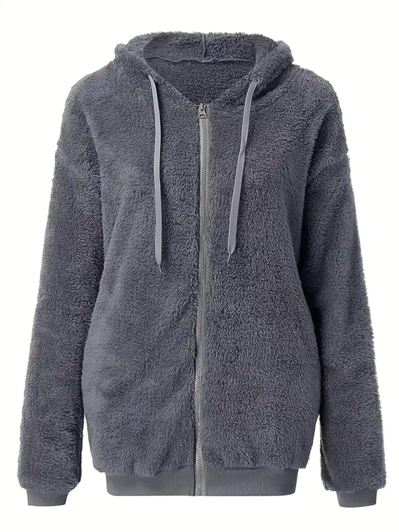 Fleece Zip-Up Drawstring Outerwear-Nordavory