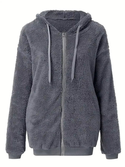 Fleece Zip-Up Drawstring Outerwear-Nordavory
