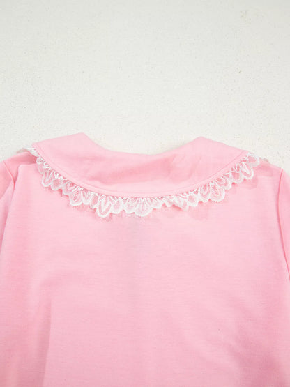 Peter Pan Lace Embellished Neck Sweatshirt and Skirt Two Piece Set-Nordavory