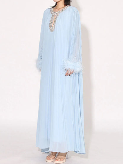 Rhinestone Long Sleeve Maxi Dress-Nordavory