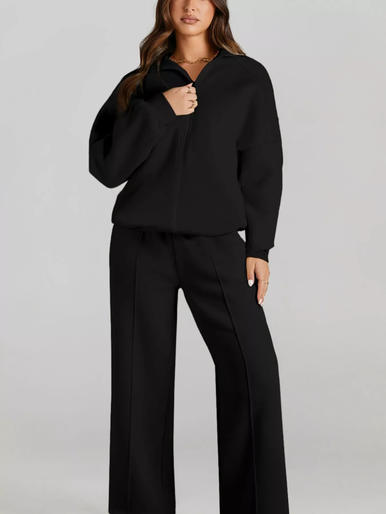 Relaxed Zip-Up Jacket & Drawstring Pants Set – image 16