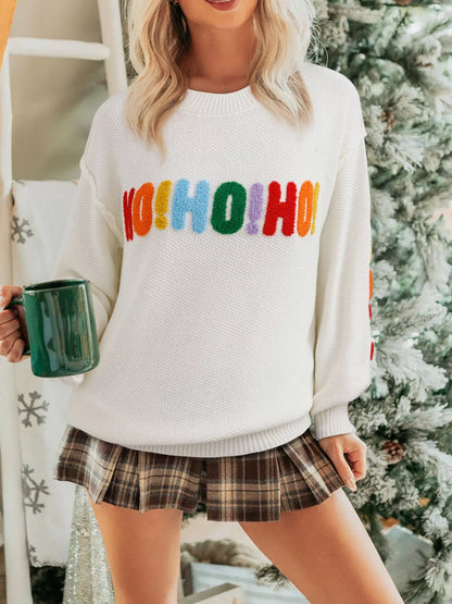 HOHOHO MERRY CHRISTMAS Drop Shoulder Holiday Sweater-Nordavory