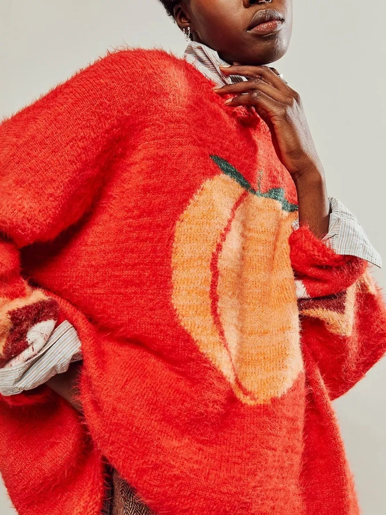 Fruit Round Neck Long Sleeve Sweater-Nordavory