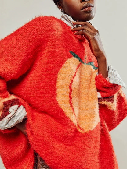 Fruit Round Neck Long Sleeve Sweater-Nordavory