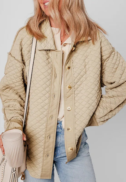 Exposed Seam Collared Neck Button Up Shacket-Nordavory