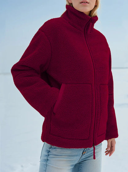 Turtleneck Zip Up Long Sleeve Plush Jacket-Nordavory