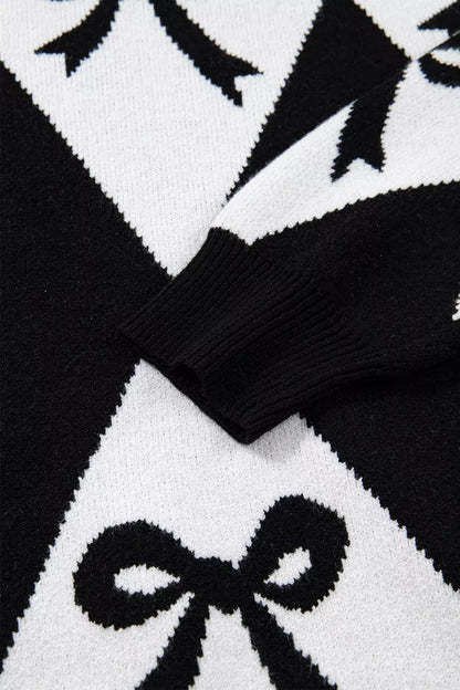 Bow Pattern Long Sleeve Contrast Sweater-Nordavory