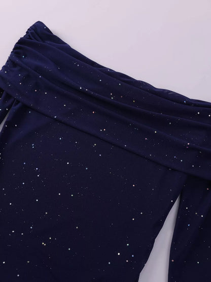 Glitter Off-Shoulder Maxi Dress-Nordavory