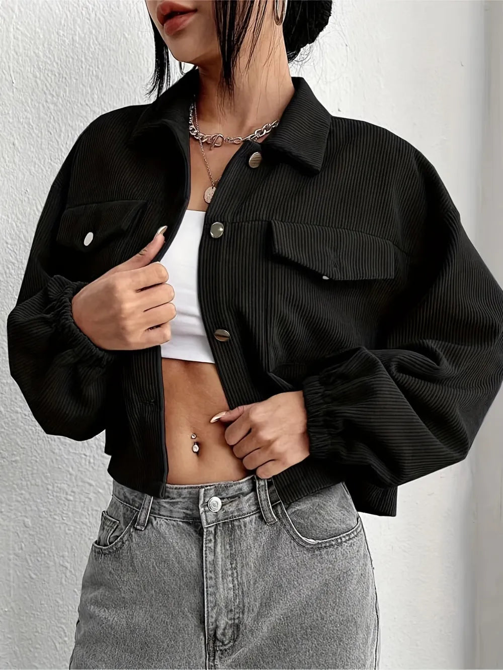 Collared Neck Dropped Shoulder Jacket-Nordavory