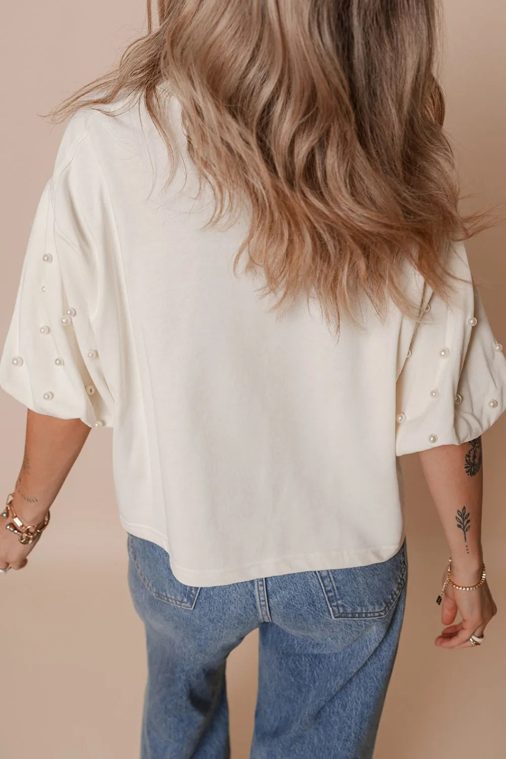 Bowknot Graphic Pearl Puff Half Sleeve T Shirt-Nordavory