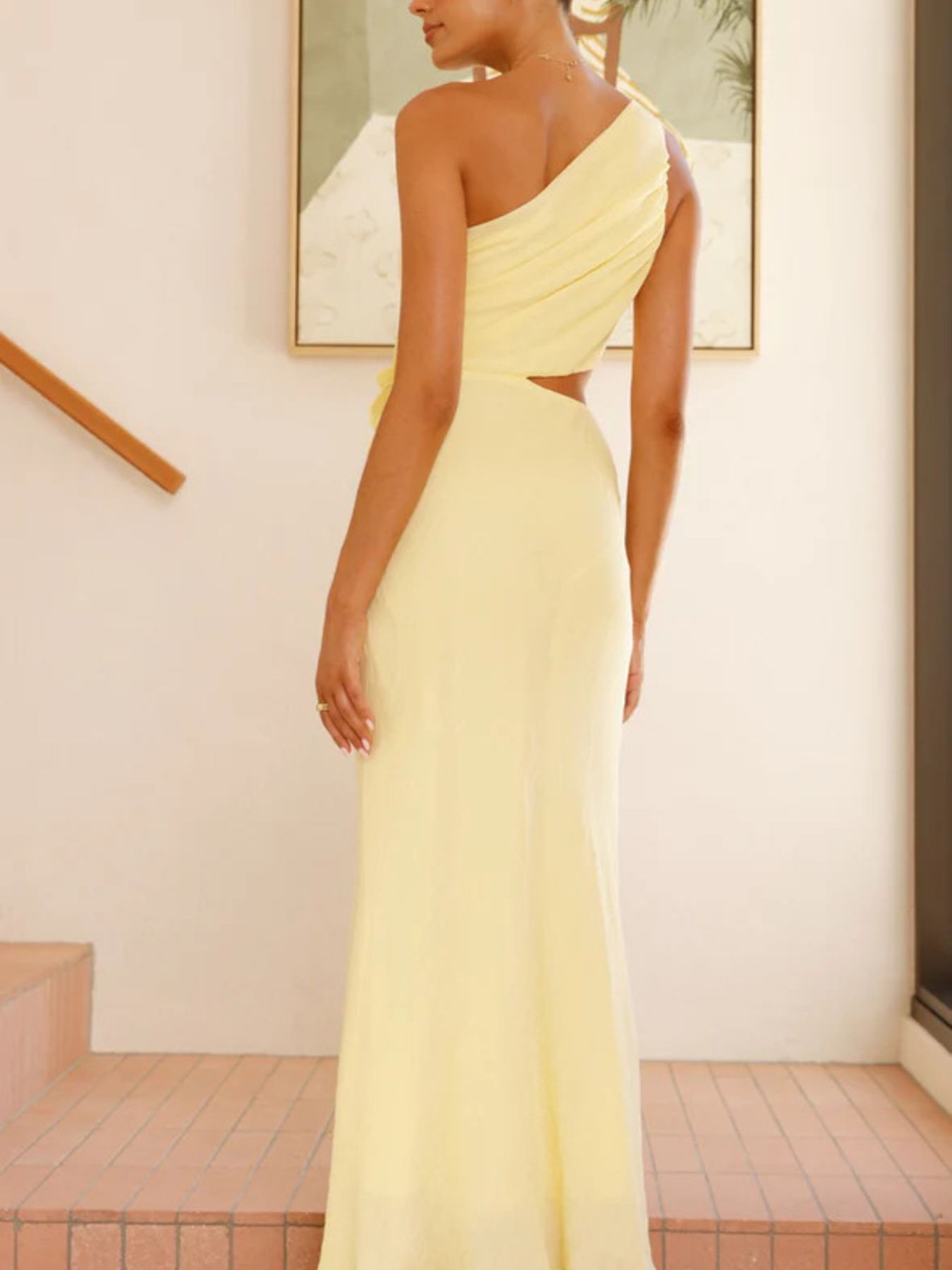 One-Shoulder Floral Cutout Dress-Nordavory