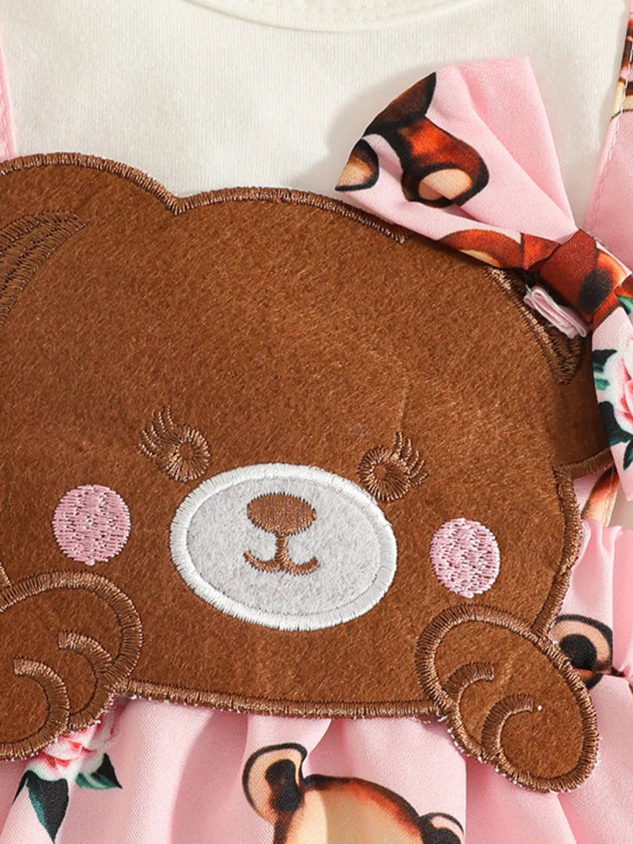 Children's Bear Long Sleeve Dress with Headband - White / 3-6M - Image 4