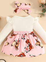 Children's Bear Long Sleeve Dress with Headband - White / 3-6M - Image 4