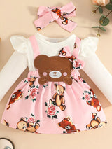 Children's Bear Long Sleeve Dress with Headband - White / 3-6M - Image 4