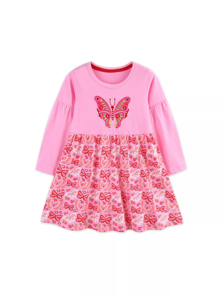 Children's Butterfly Long Sleeve Casual Dress - Fuchsia Pink / 2Y - Image 2