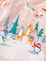 Children's Christmas Print Ruffle Long Sleeve T-Shirt - Nordavory