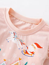 Children's Christmas Print Ruffle Long Sleeve T-Shirt - Nordavory
