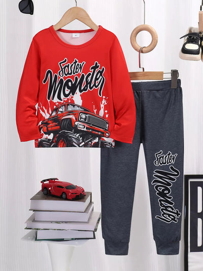 Children's Graphic Round Neck Top and Pants Set – Nordavory