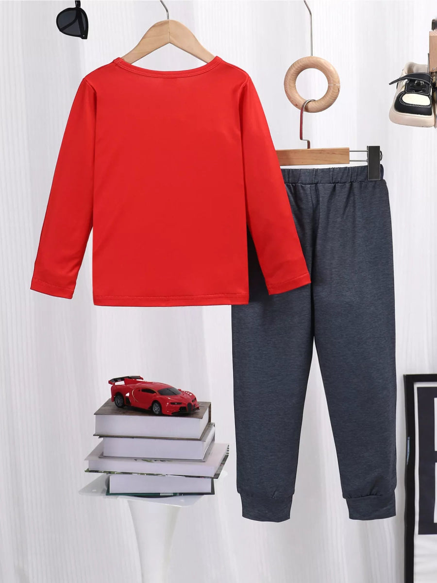 Children's Graphic Round Neck Top and Pants Set - Nordavory