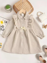 Children's Ruffled Bow Collared Neck Dress - Nordavory