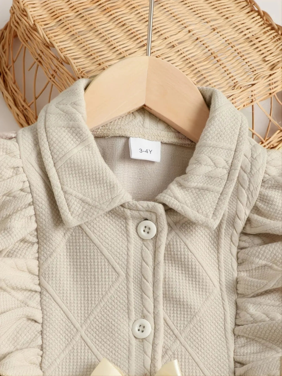 Children's Ruffled Bow Collared Neck Dress - Beige / 12-18M - Image 6