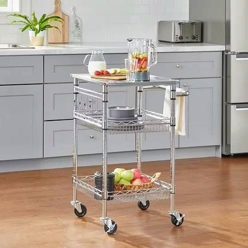 Compact Kitchen Cart with Stainless Steel Top and 2 Bottom Storage Other nordavory