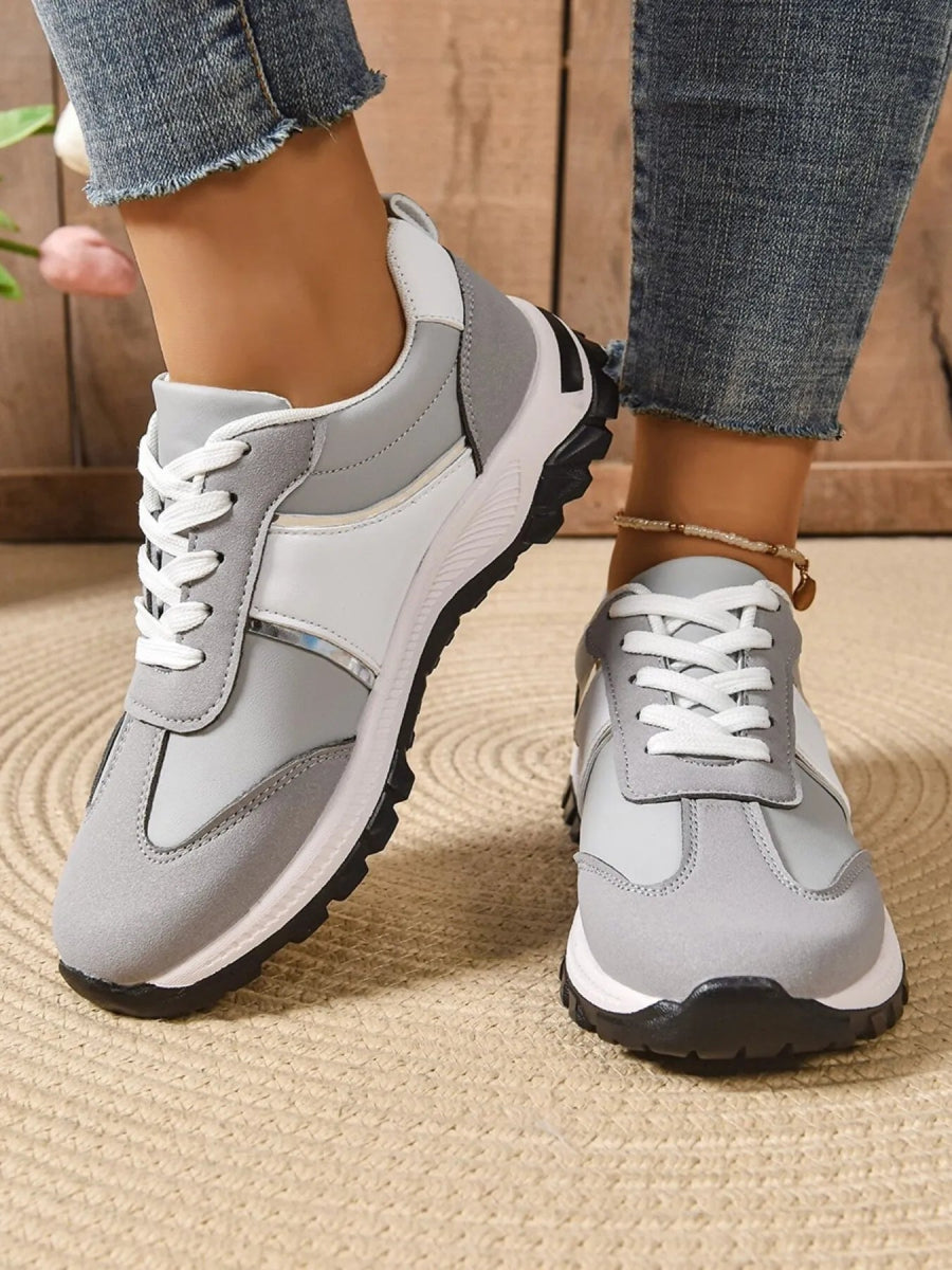 Contrast Lace Up Sneakers-Nordavory
