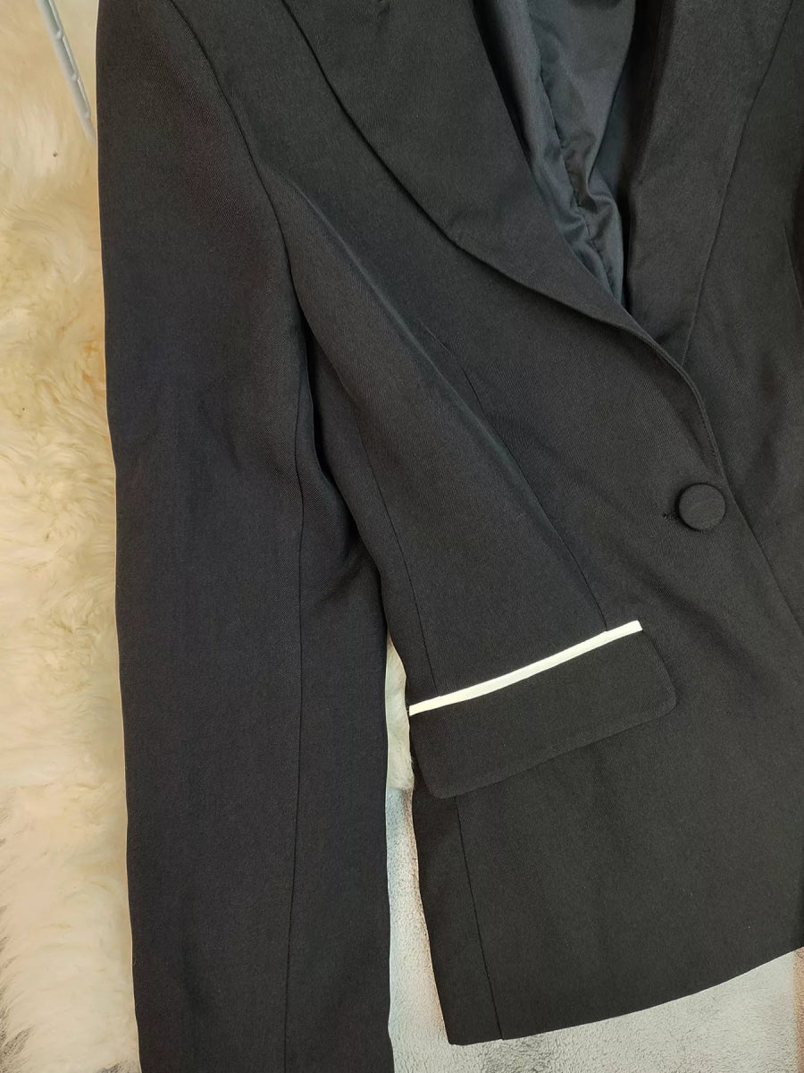 Contrast Trim Blazer & Wide Leg Pants Set-Nordavory