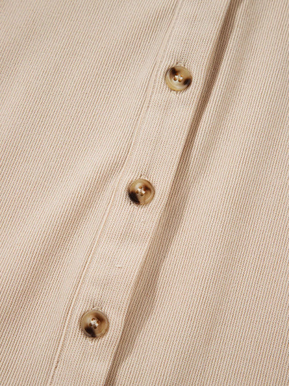 Corduroy Half Button Collared Long Sleeve Mini Dress-Nordavory