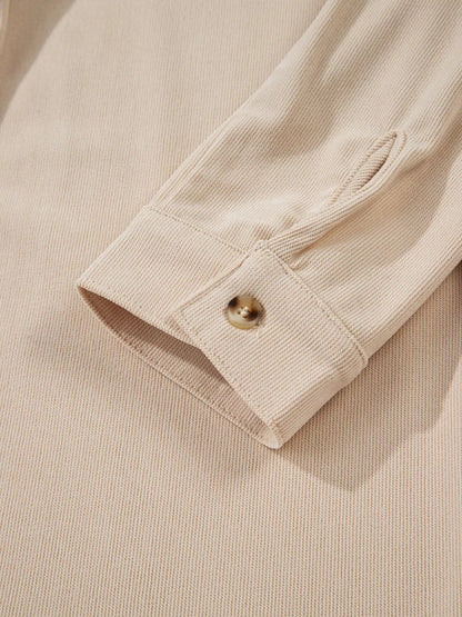Corduroy Half Button Collared Long Sleeve Mini Dress-Nordavory