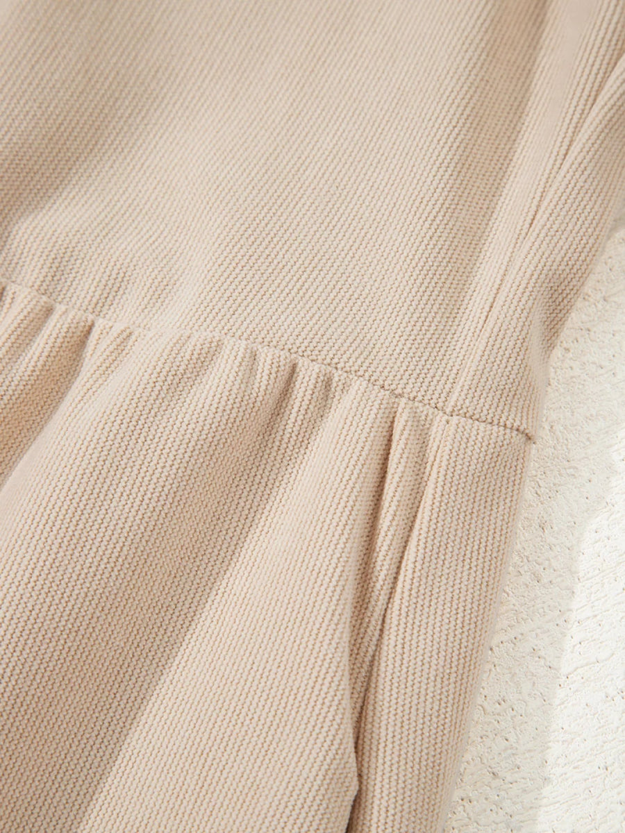 Corduroy Half Button Collared Long Sleeve Mini Dress-Nordavory
