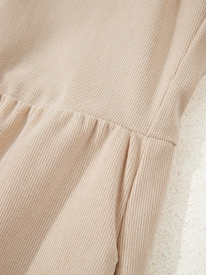 Corduroy Half Button Collared Long Sleeve Mini Dress-Nordavory