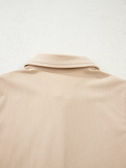 Corduroy Half Button Collared Long Sleeve Mini Dress-Nordavory