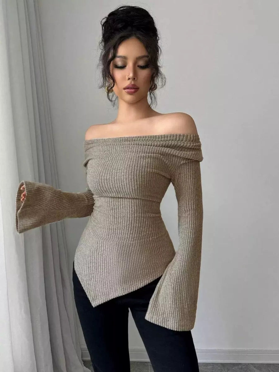Cowl Neck Flare Sleeve Top-Nordavory