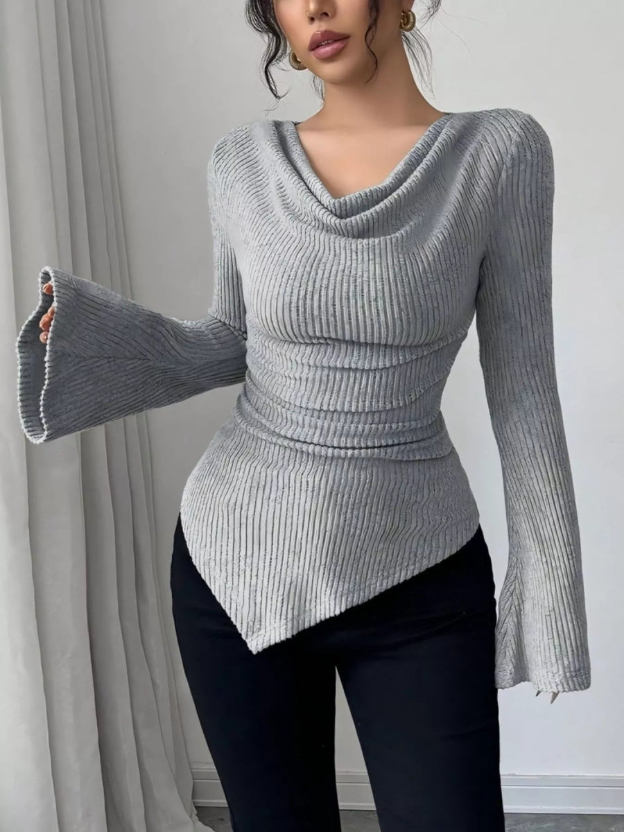 Cowl Neck Flare Sleeve Top-Nordavory