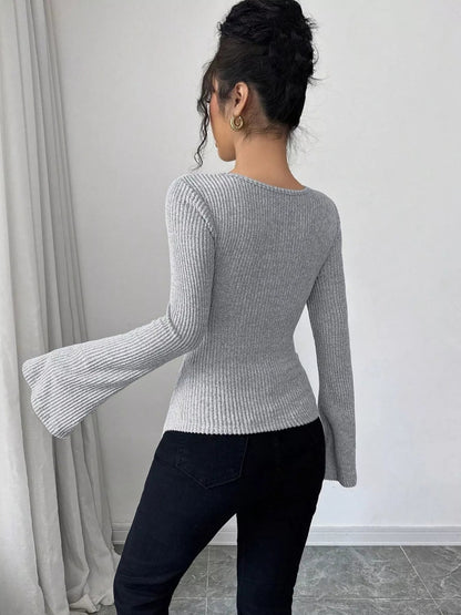 Cowl Neck Flare Sleeve Top-Nordavory