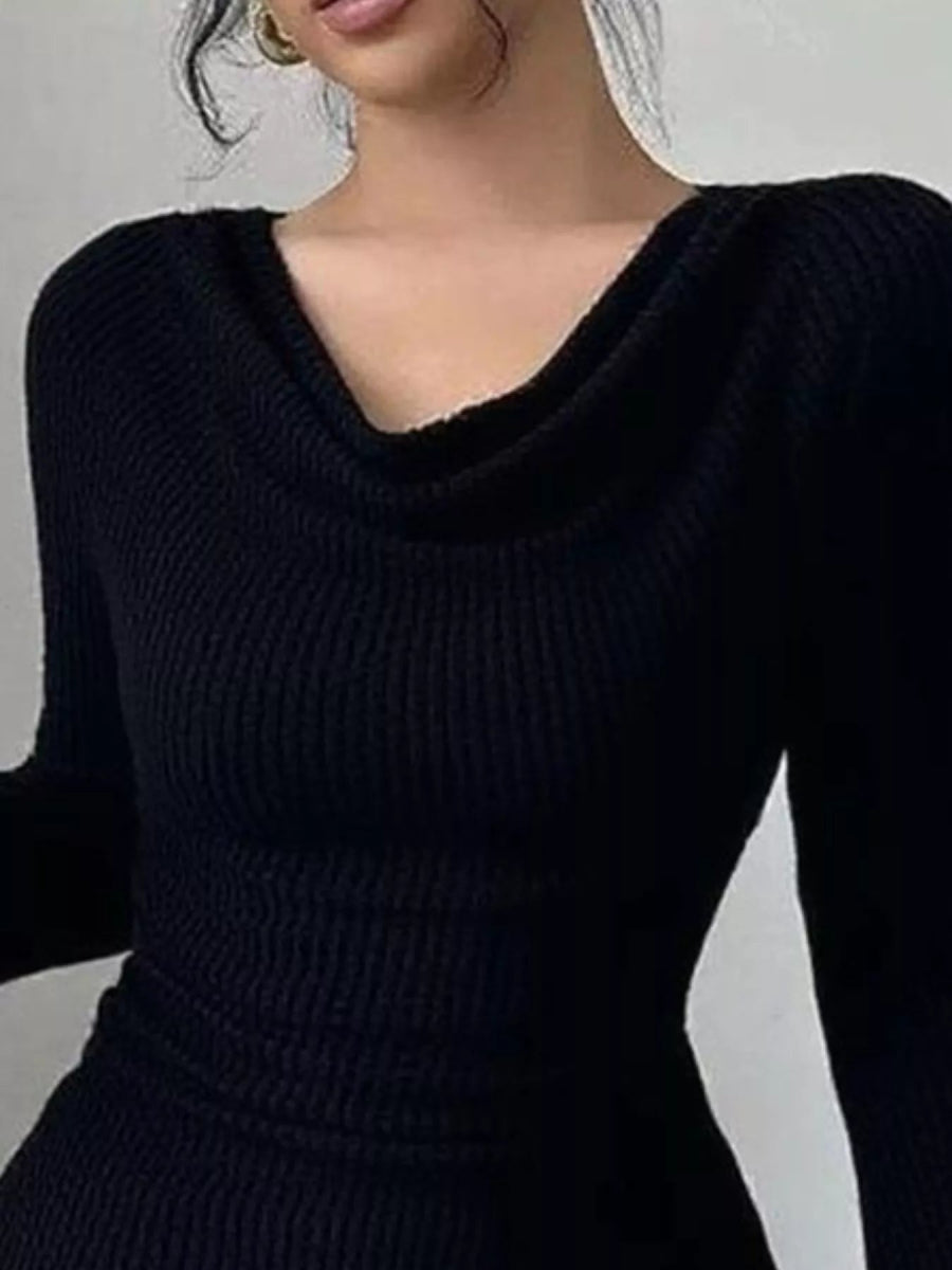 Cowl Neck Flare Sleeve Top-Nordavory