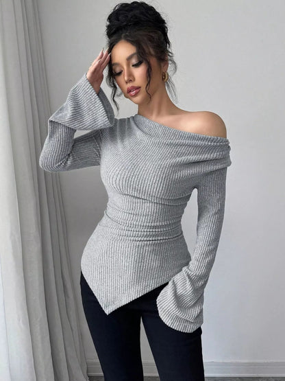 Cowl Neck Flare Sleeve Top-Nordavory