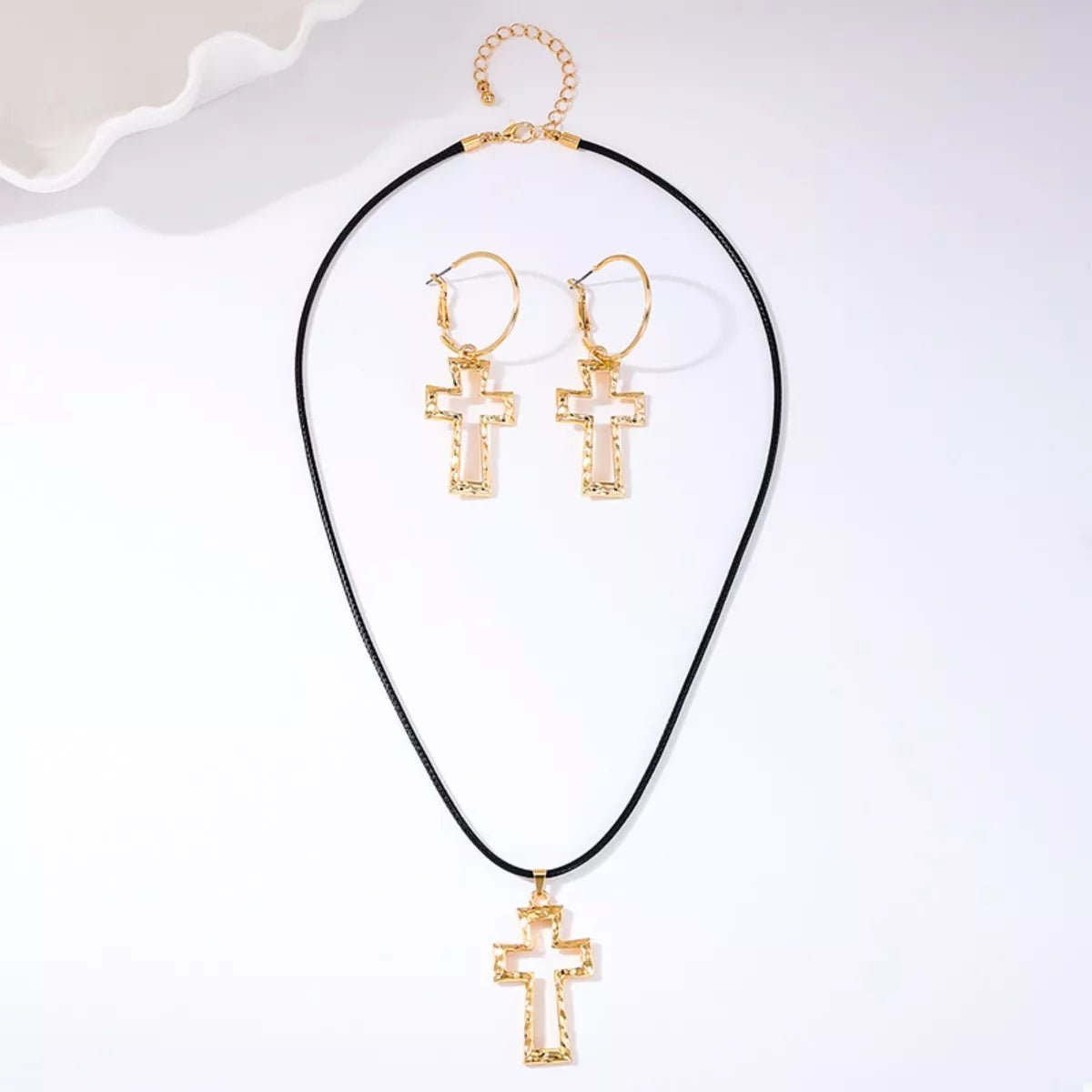 Cross Pendant Necklace & Hoop Earrings Jewelry Set-Nordavory
