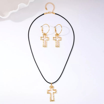 Cross Pendant Necklace & Hoop Earrings Jewelry Set-Nordavory