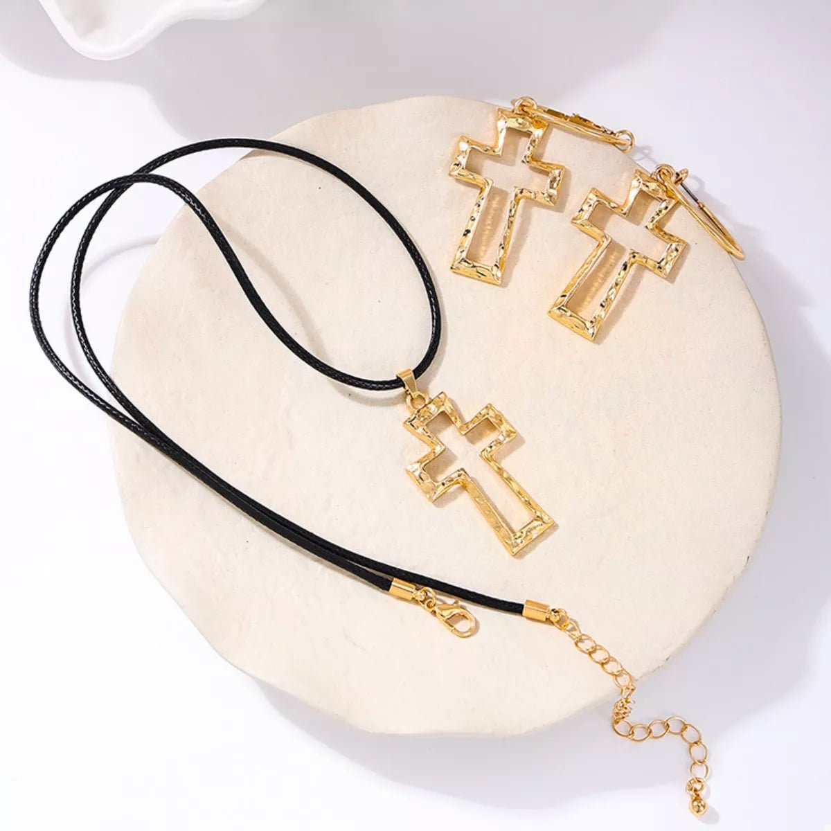 Cross Pendant Necklace & Hoop Earrings Jewelry Set-Nordavory