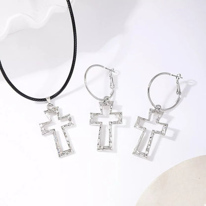 Cross Pendant Necklace & Hoop Earrings Jewelry Set-Nordavory