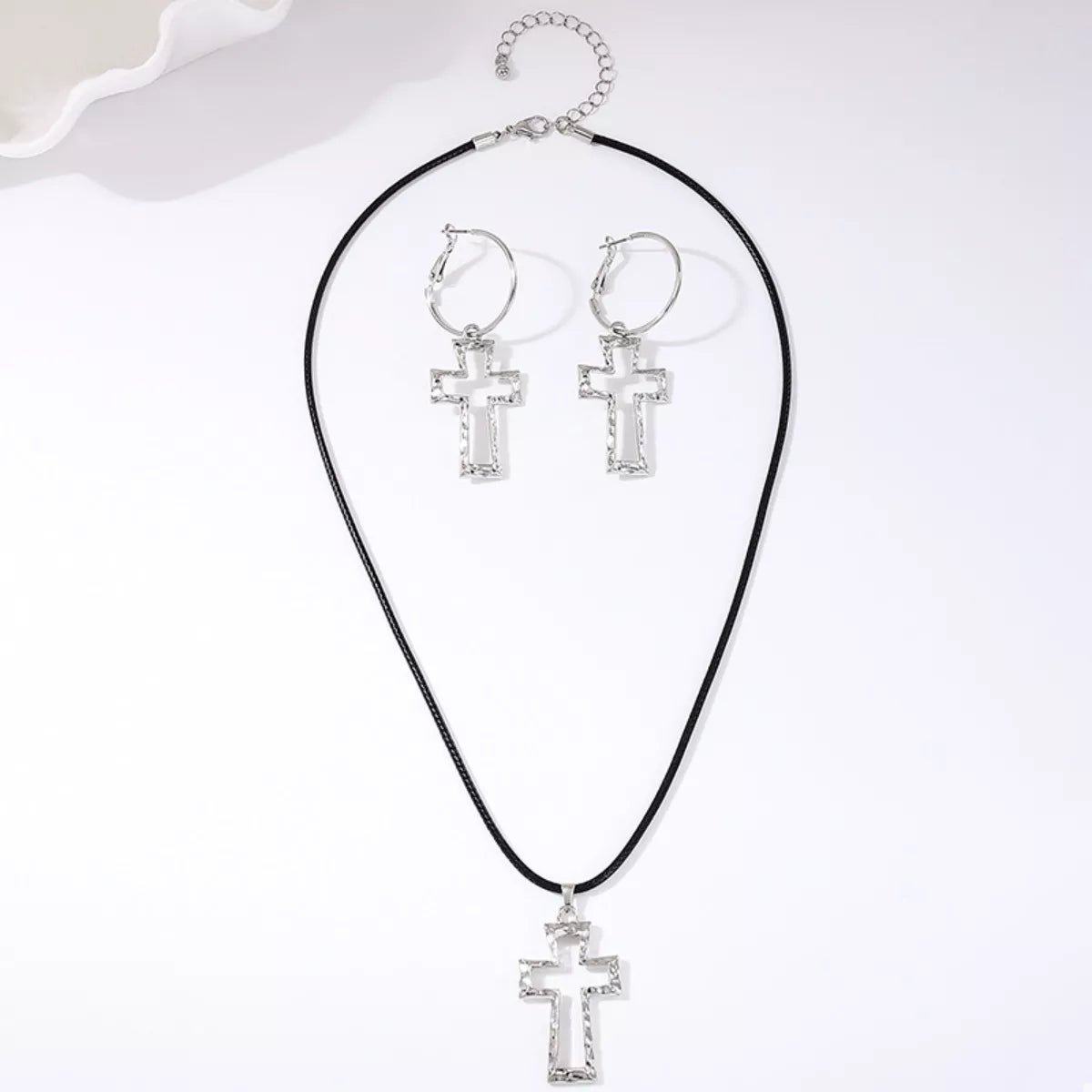 Cross Pendant Necklace & Hoop Earrings Jewelry Set-Nordavory