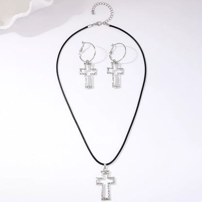 Cross Pendant Necklace & Hoop Earrings Jewelry Set-Nordavory