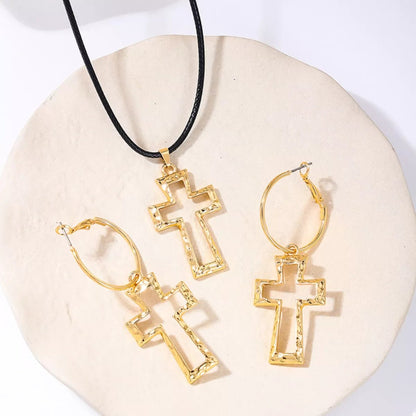 Cross Pendant Necklace & Hoop Earrings Jewelry Set-Nordavory
