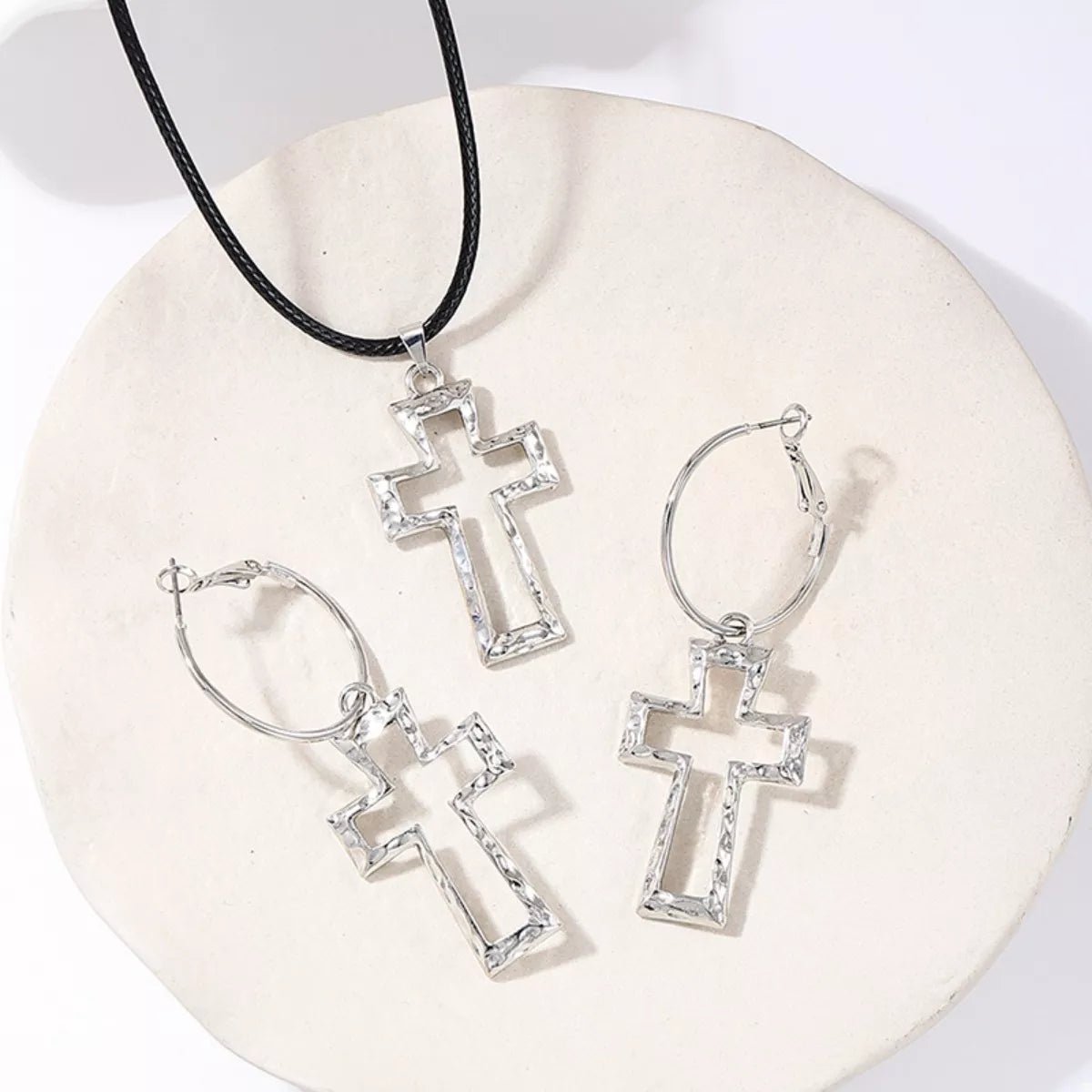 Cross Pendant Necklace & Hoop Earrings Jewelry Set-Nordavory